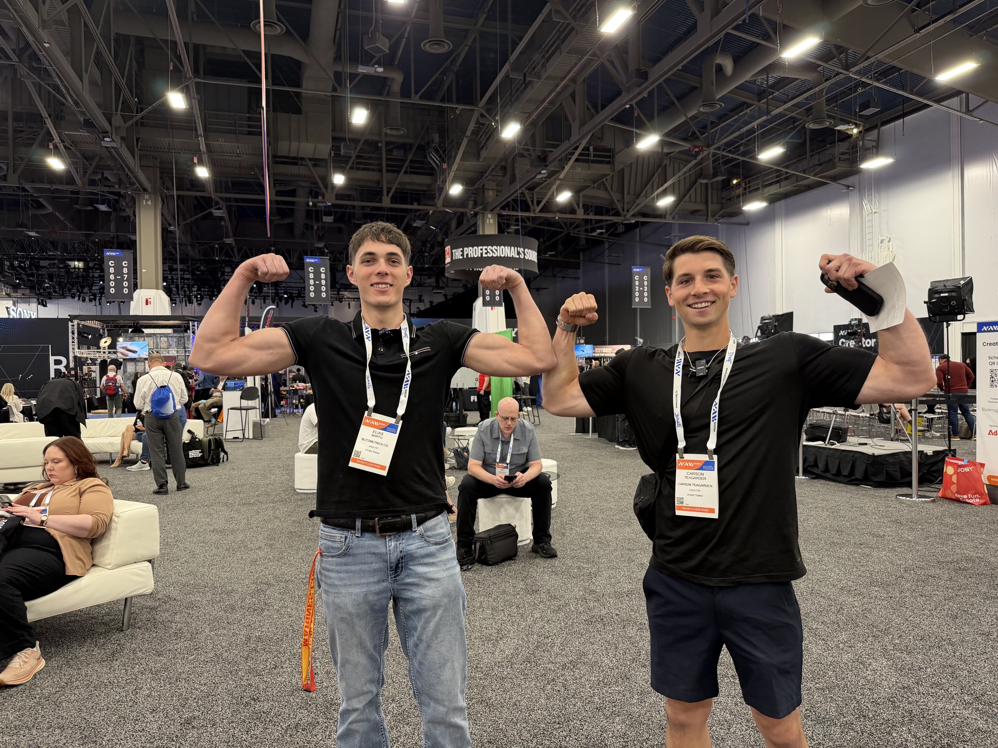 Elias Bartu with a fellow AI Builder at a Las Vegas expo, 2026