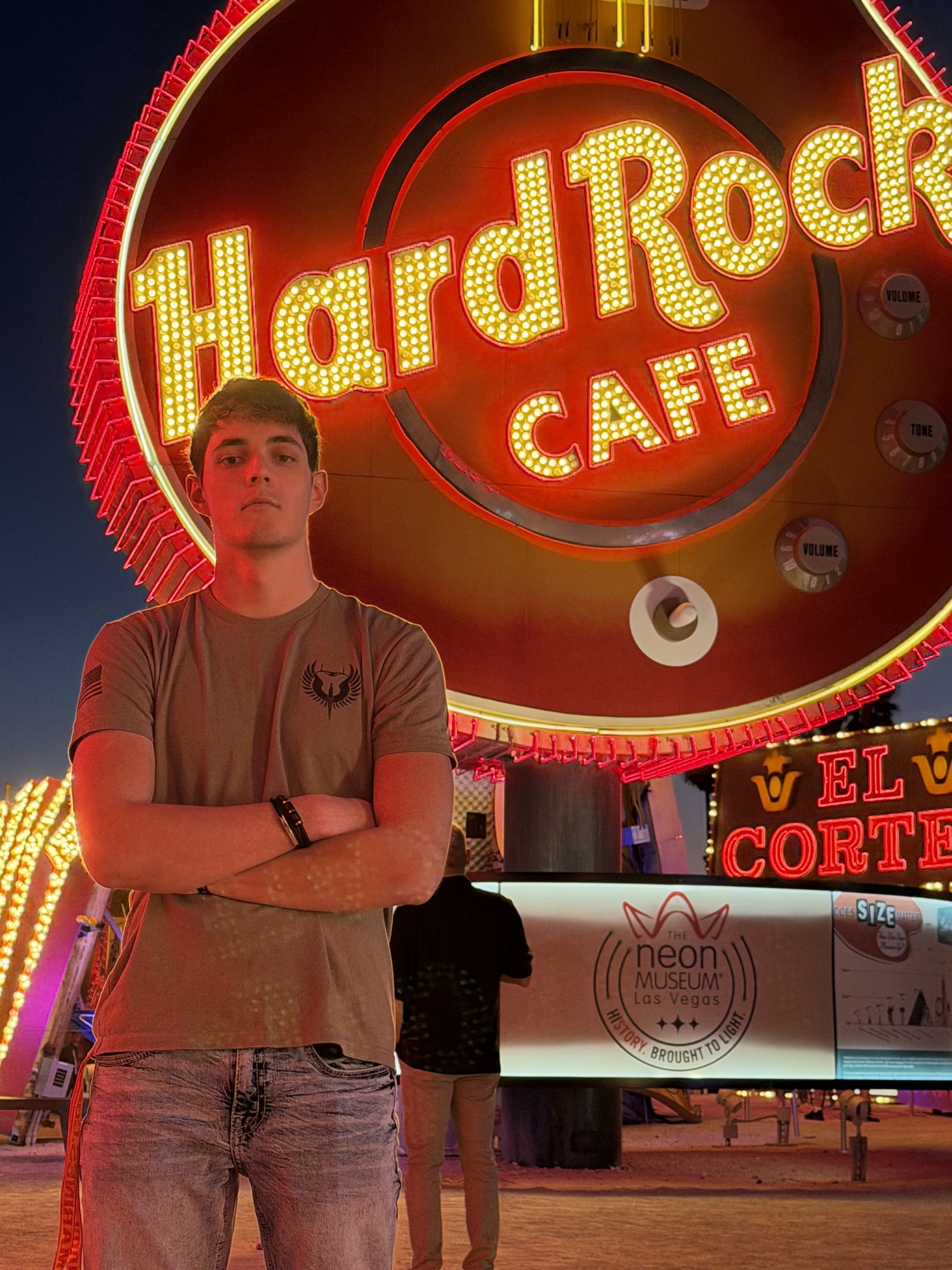 Elias at the vintage Hard Rock Cafe sign
