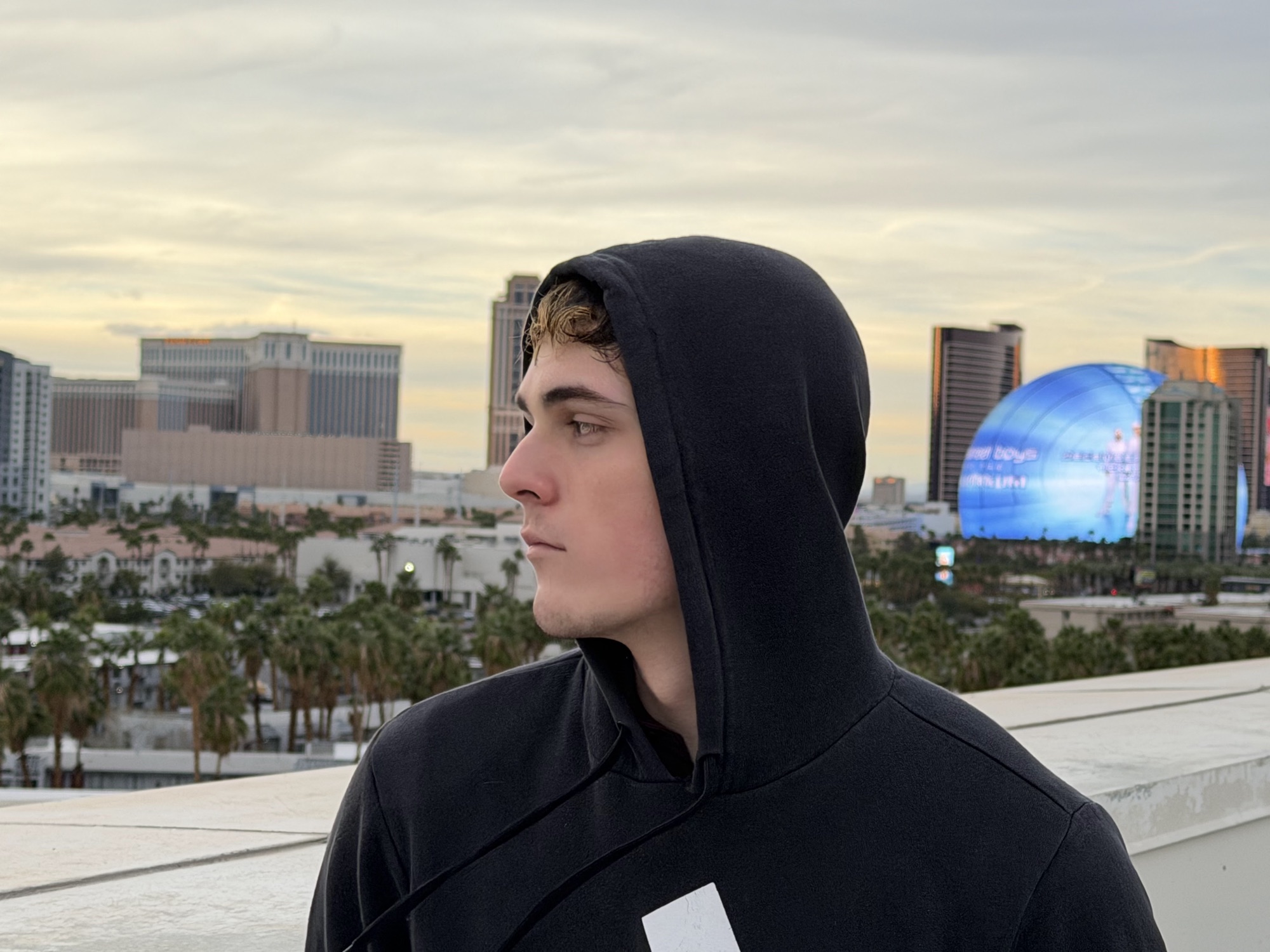 Elias Bartu with the Las Vegas Sphere behind him